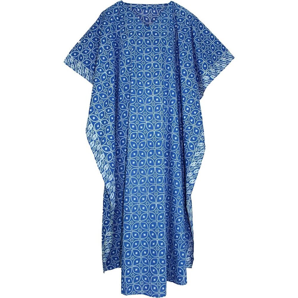 Women Cotton Batik Caftan Plus Size Maxi Loungewear Dress V-Neck